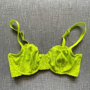 Lime green lace unlined bra